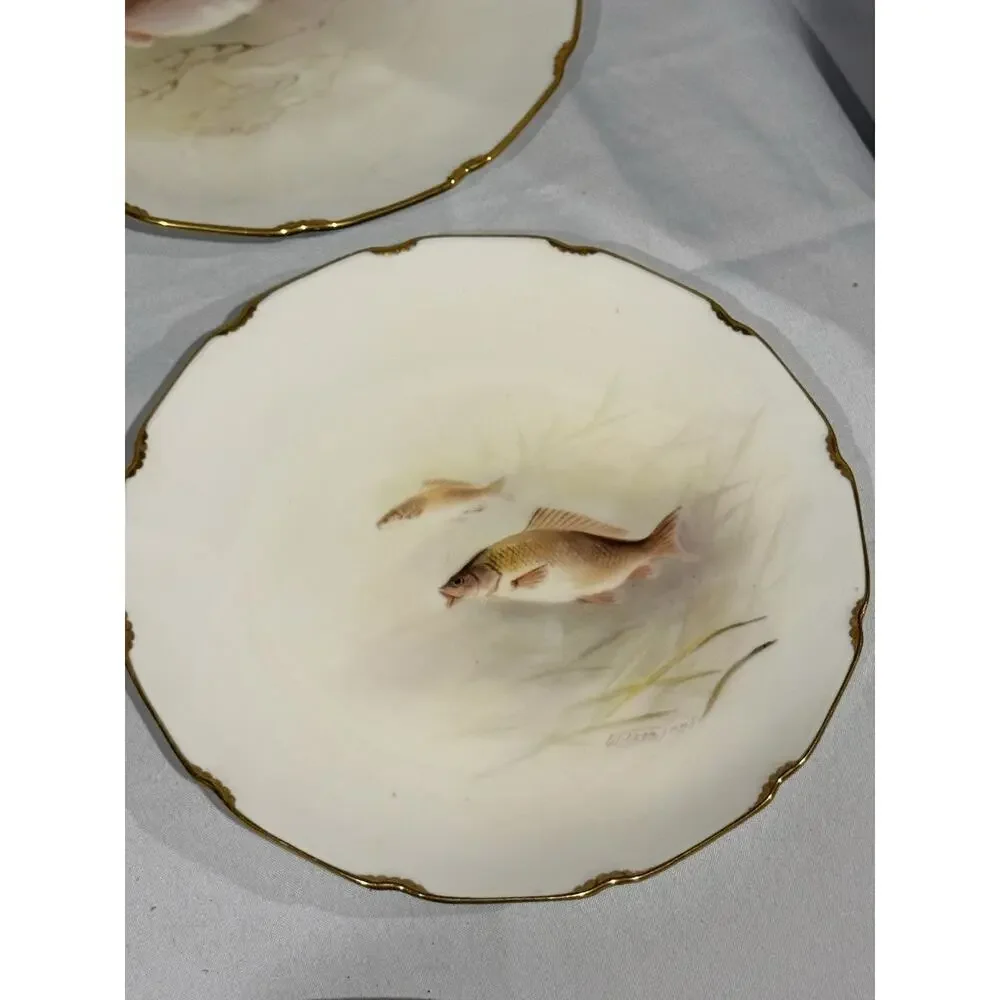 Royal Doulton Pountney Bros Bristol Hand Painted Fish Plates Set 8 Artist Signed